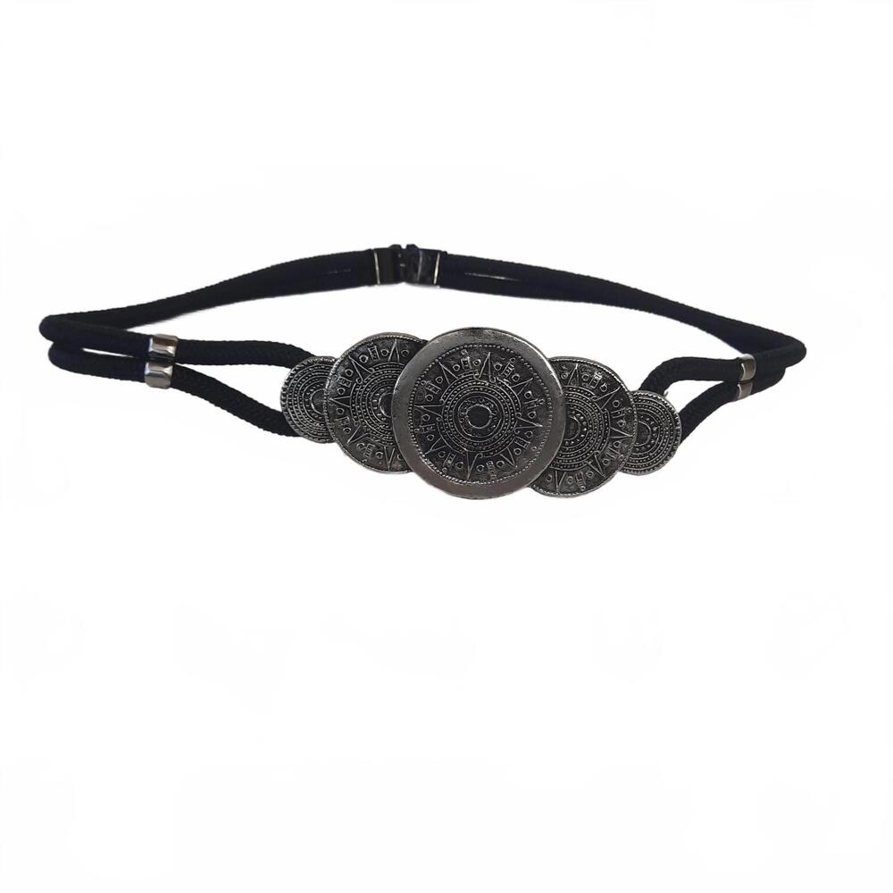 Vintage Black Cord Belt with Silver Tone Metal Tips